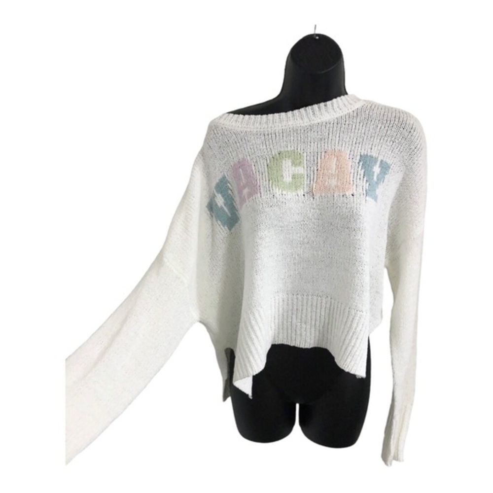 Jessica Simpson offwhite slouchy resort vacay‎ mode crochet look sweater size XS